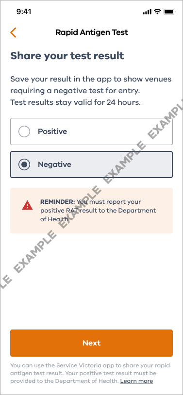 Add Negative RAT Test Result to Service Victoria App | Service Victoria